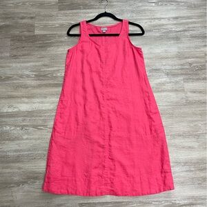 J Jill Bright Pink 100% Linen Knee Length Tank Dress Women's XS Pockets Resort